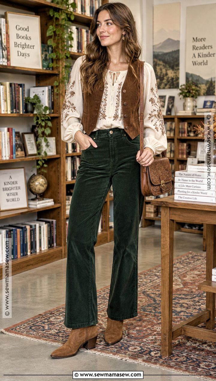 Autumn Boho Peasant Blouse And Corduroy Pants Outfit - 25 autumn boho outfits
