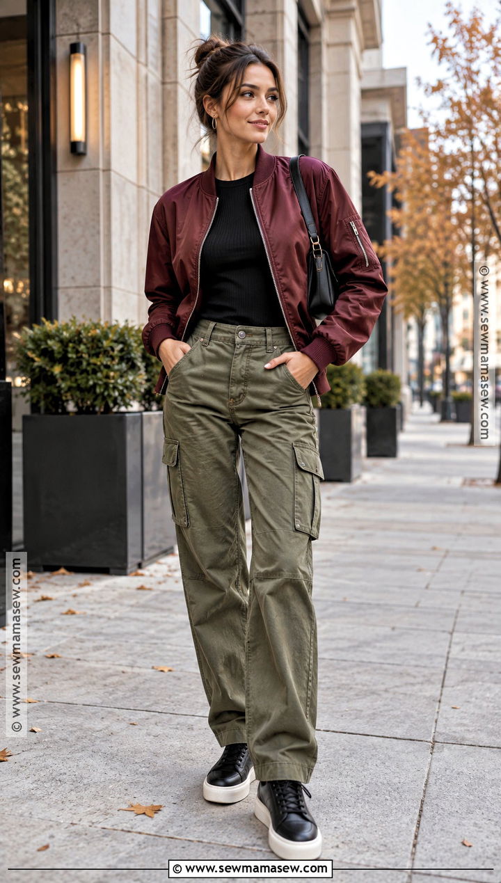 Autumn Bomber Jacket And Cargo Pants Outfit - 25 autumn clothing ideas