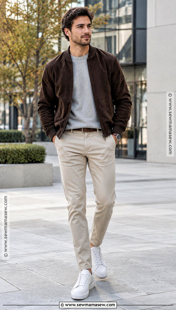 Autumn Bomber Jacket Outfit With Chinos - 20 Men Autumn Style Ideas