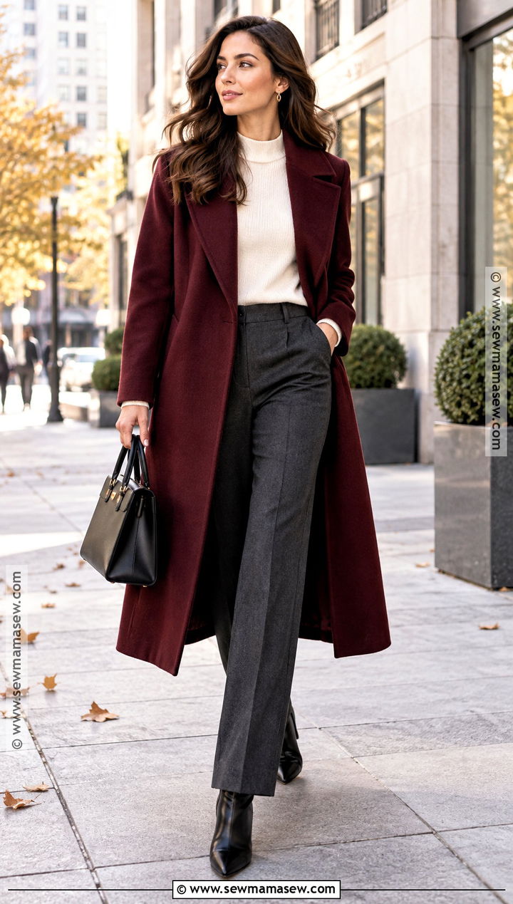 Autumn Burgundy Coat Outfit - 20 Autumn Aesthetic Fashion Ideas