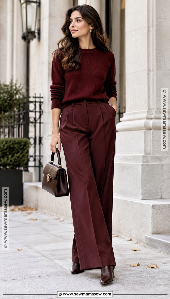 Autumn Burgundy Monochrome Outfit - 15 autumn wardrobe motivation ideas
