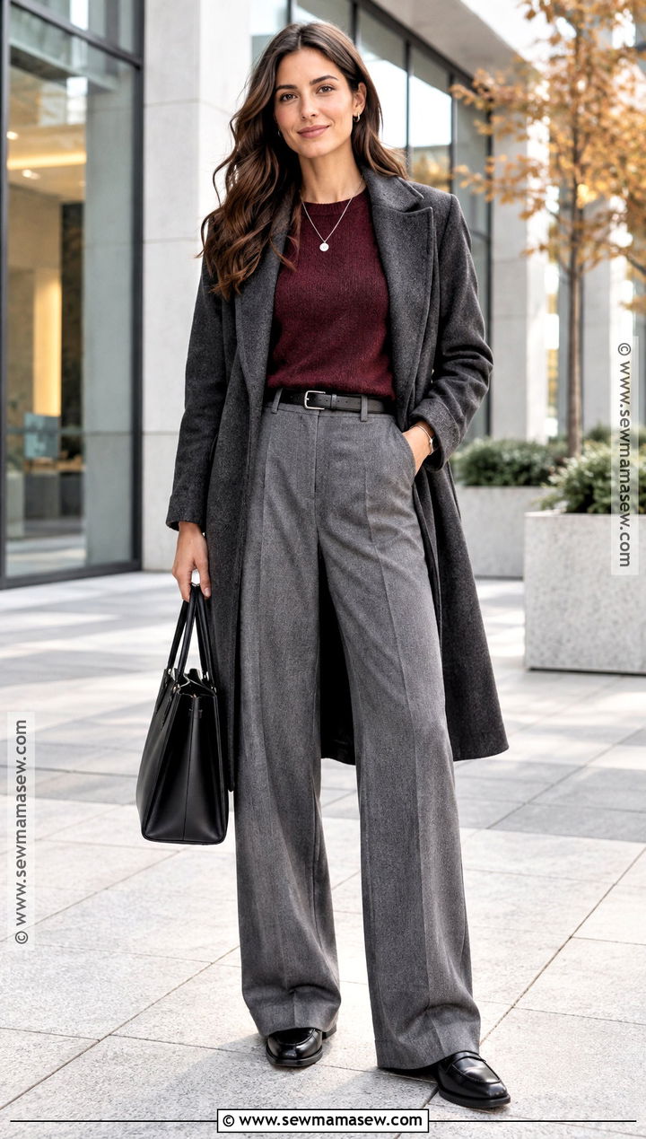 Autumn Burgundy Sweater And Gray Trousers Outfit - 25 autumn fashion ideas 2026