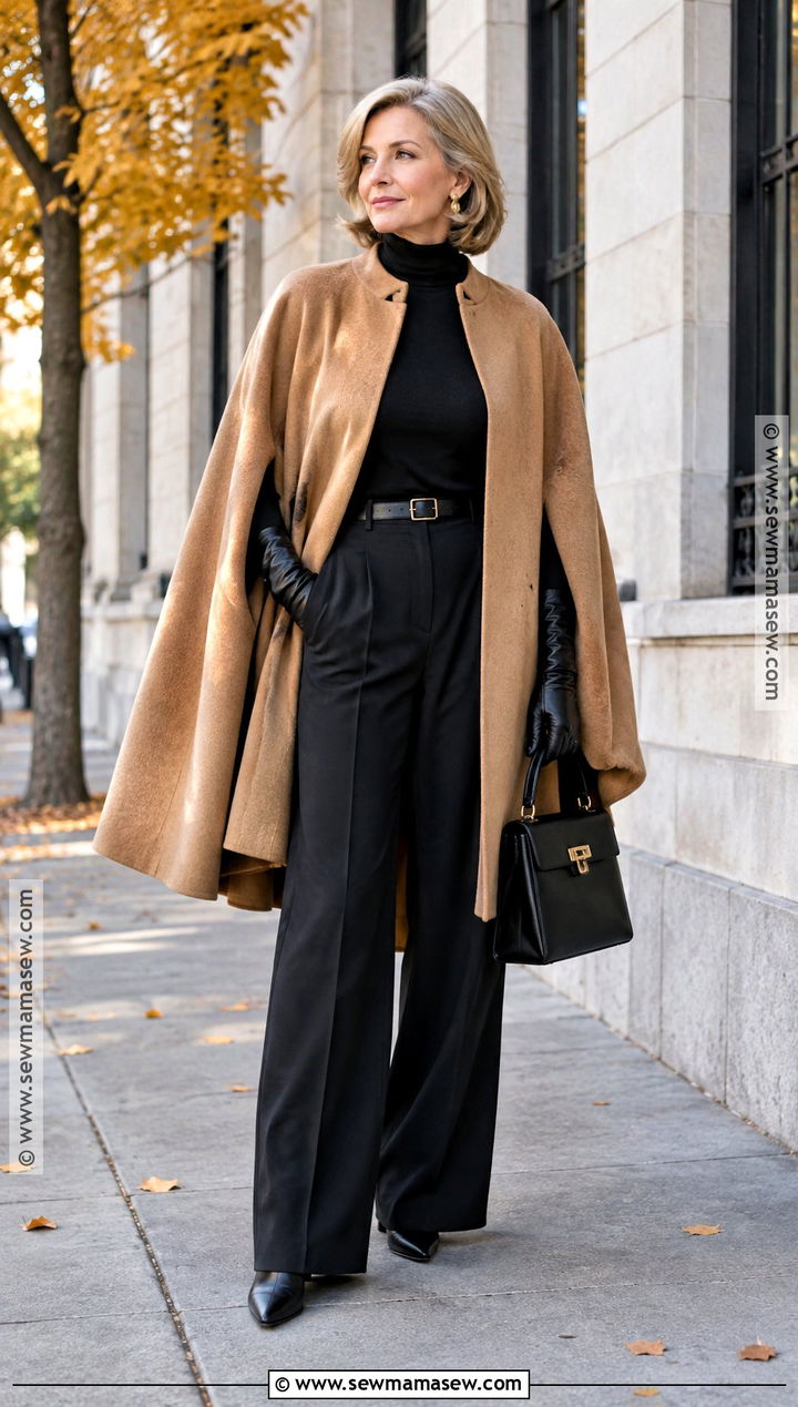 Autumn Cape And Tailored Trouser Outfit - 15 Street Style Autumn Ideas 2026