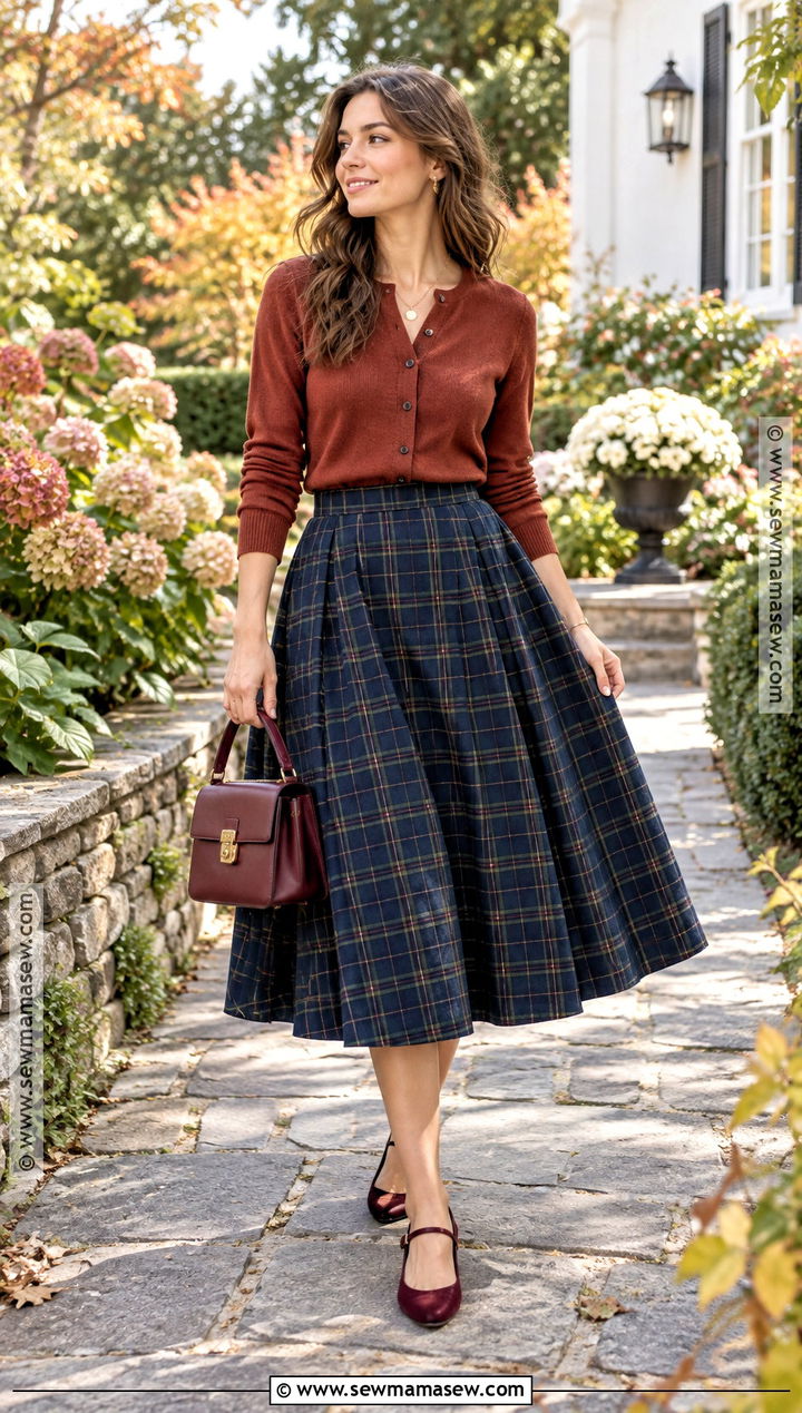 Autumn Cardigan And Full Midi Skirt Outfit - 15 Autumn Fashion Clothing Collection Ideas