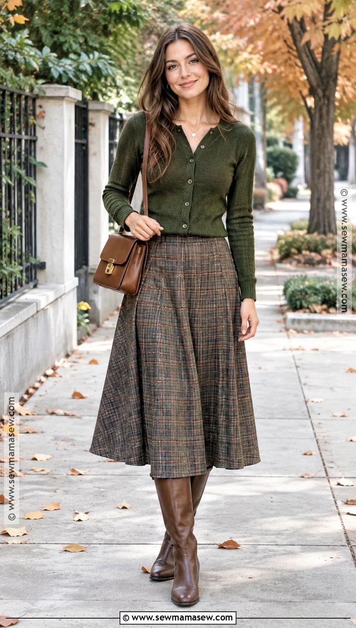 Autumn Cardigan And Midi Skirt Outfit - 20 Autumn Aesthetic Fashion Ideas