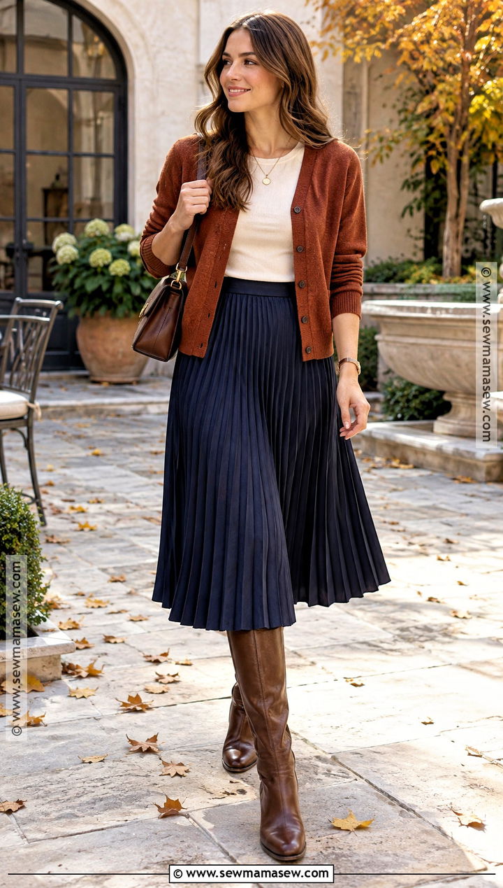 Autumn Cardigan And Midi Skirt Outfit - 25 autumn look ideas