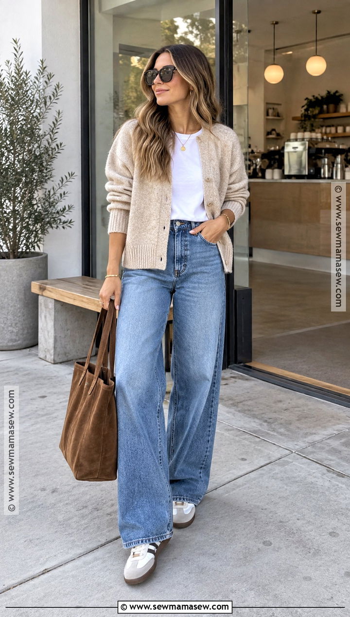 Autumn Cardigan And Wide Leg Jeans Outfit - 25 autumn style outfits