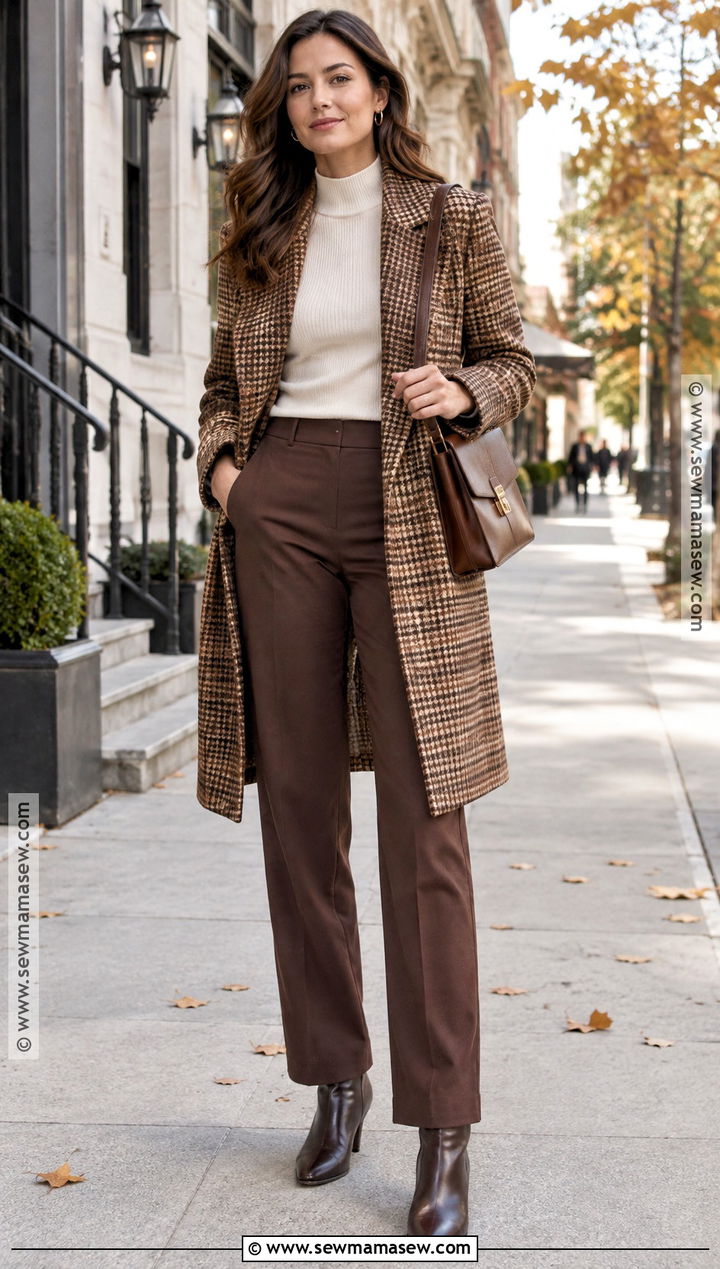 Autumn Checked Coat and Straight Leg Trousers Outfit - 30 autumn fits
