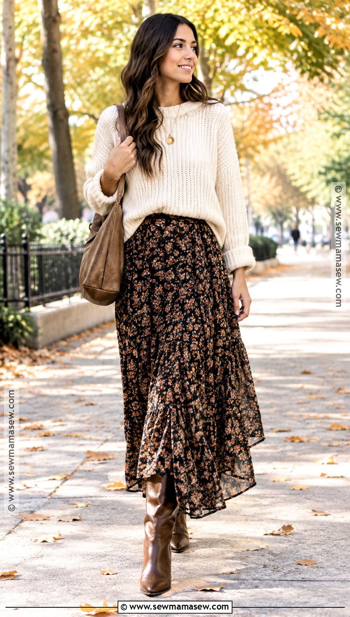 Autumn Chunky Sweater And Maxi Skirt Outfit - 25 autumn style inspiration ideas