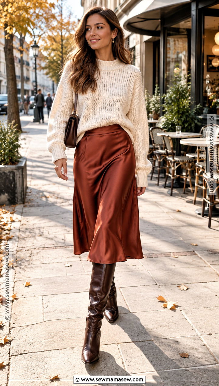 Autumn Chunky Sweater And Midi Skirt Outfit - 25 autumn outfit ideas for women