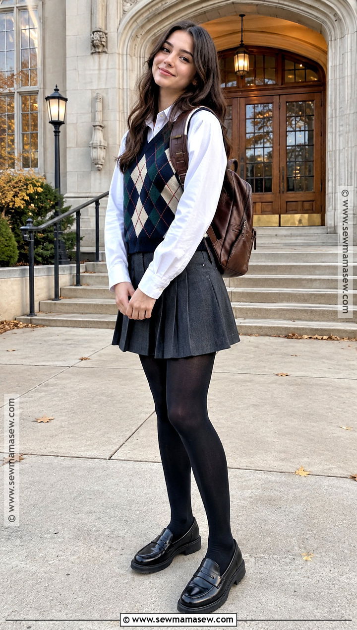 Autumn College Outfit With Sweater Vest And Pleated Skirt - 20 College Outfits Autumn