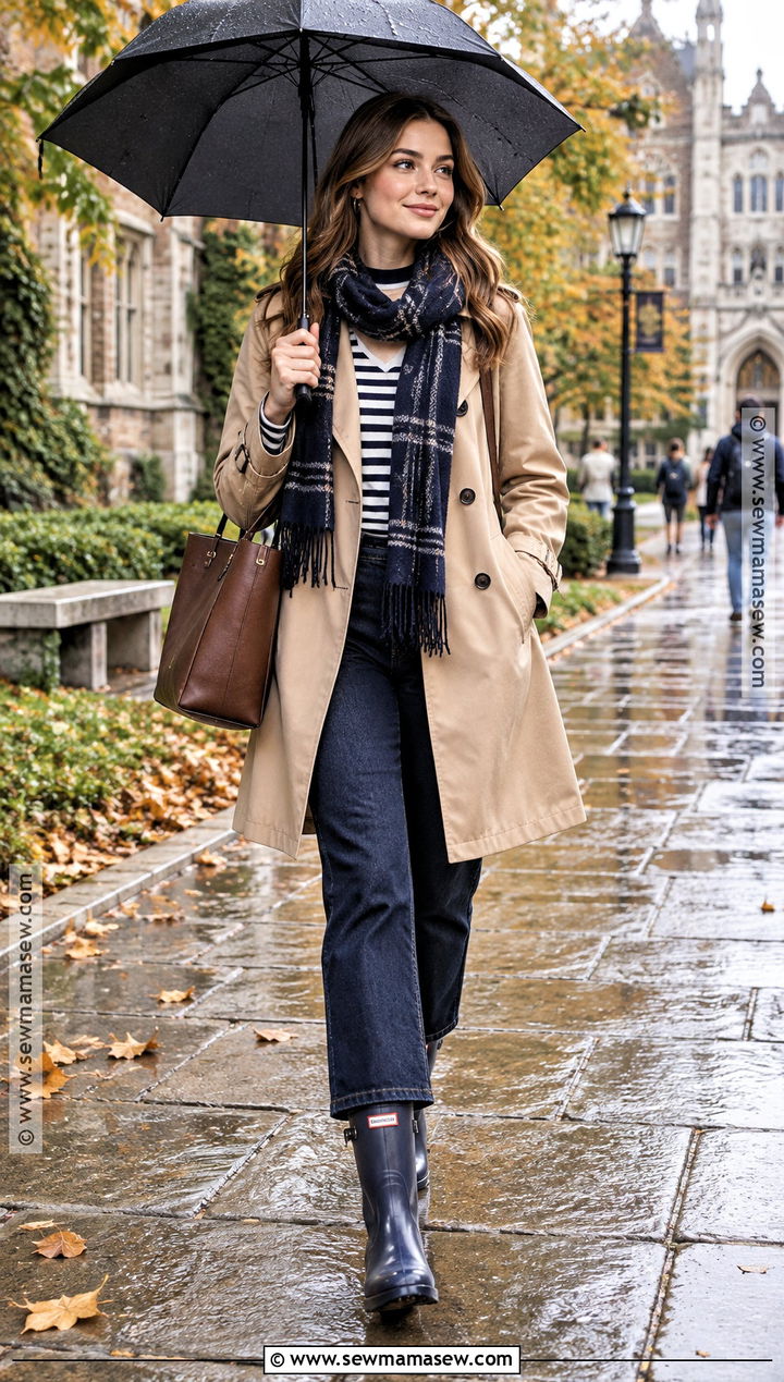 Autumn College Outfit With Trench Coat And Straight Jeans - 20 College Outfits Autumn