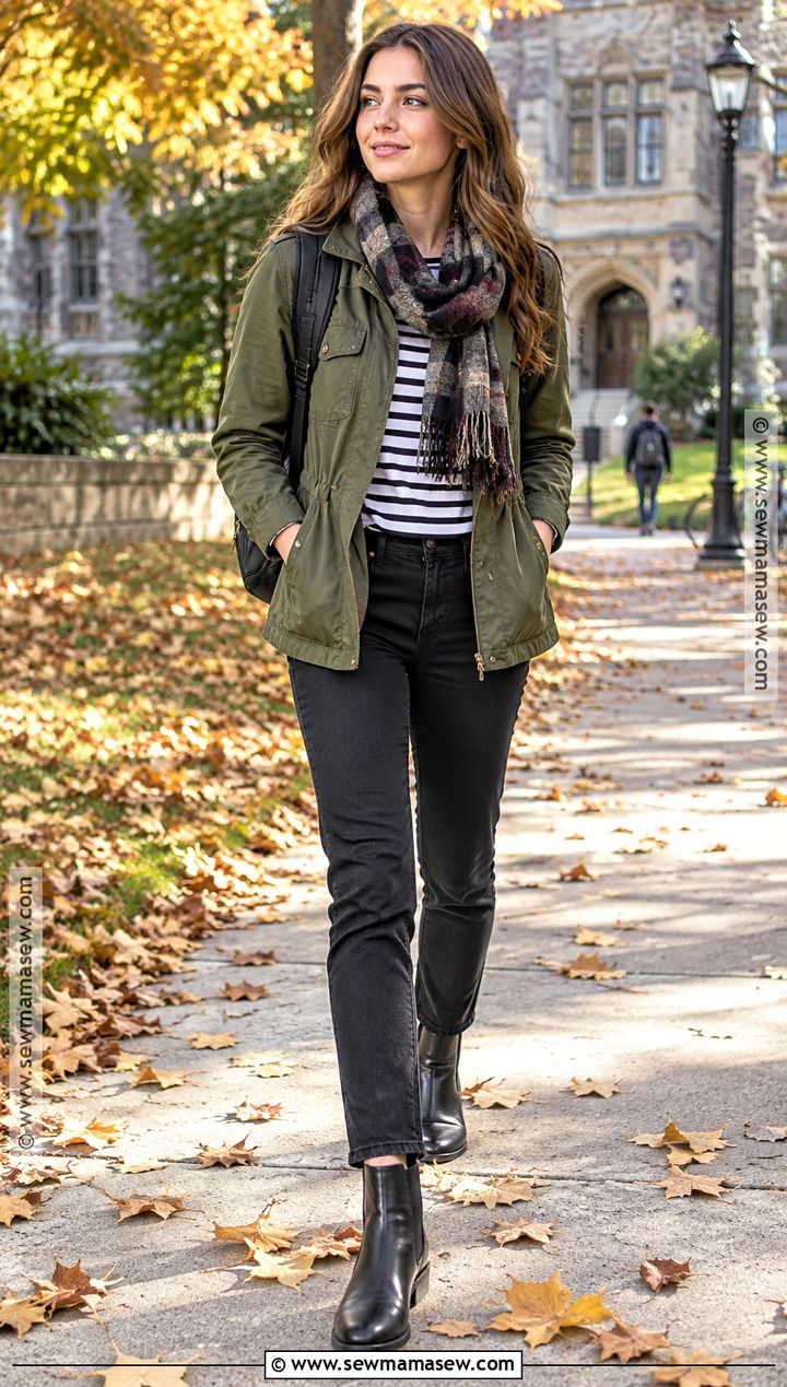 Autumn College Outfit With Utility Jacket And Black Jeans - 20 College Outfits Autumn