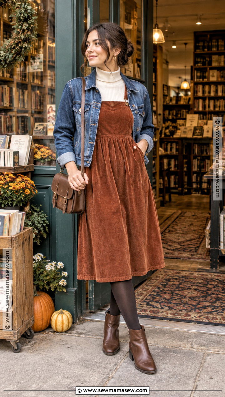 Autumn Corduroy Dress and Ankle Boots Outfit - 15 Autumn Themed Clothes