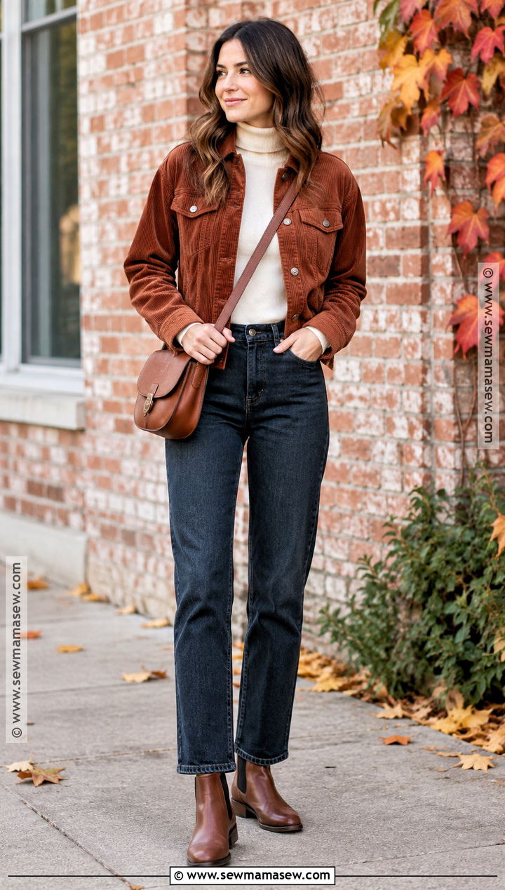 Autumn Corduroy Jacket And Straight Jeans Outfit - 25 autumn style outfits