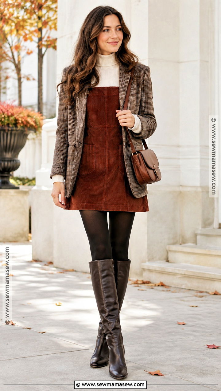 Autumn Corduroy Mini Dress Outfit - 20 dresses for autumn