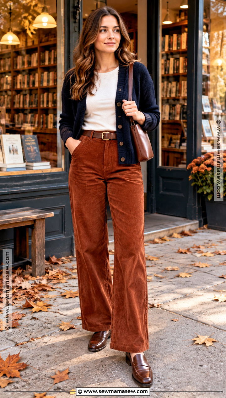 Autumn Corduroy Pants And Cardigan Outfit - 25 autumn inspo outfit ideas