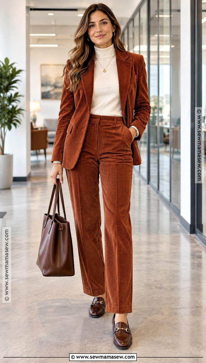 Autumn Corduroy Suit And Turtleneck Outfit - 25 autumn ootd ideas