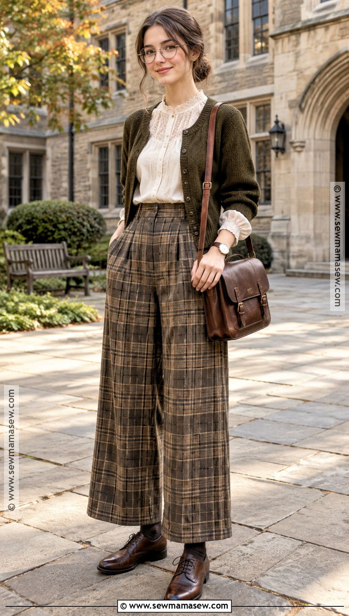 Autumn Cottagecore Blouse And Plaid Trouser Outfit - 15 cottagecore aesthetic outfits autumn