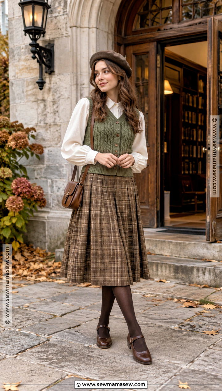 Autumn Cottagecore Knit Vest And Skirt Outfit - 15 cottagecore aesthetic outfits autumn