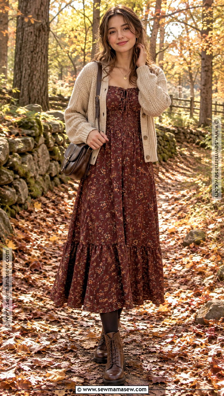 Autumn Cottagecore Prairie Dress And Boots Outfit - 15 cottagecore aesthetic outfits autumn