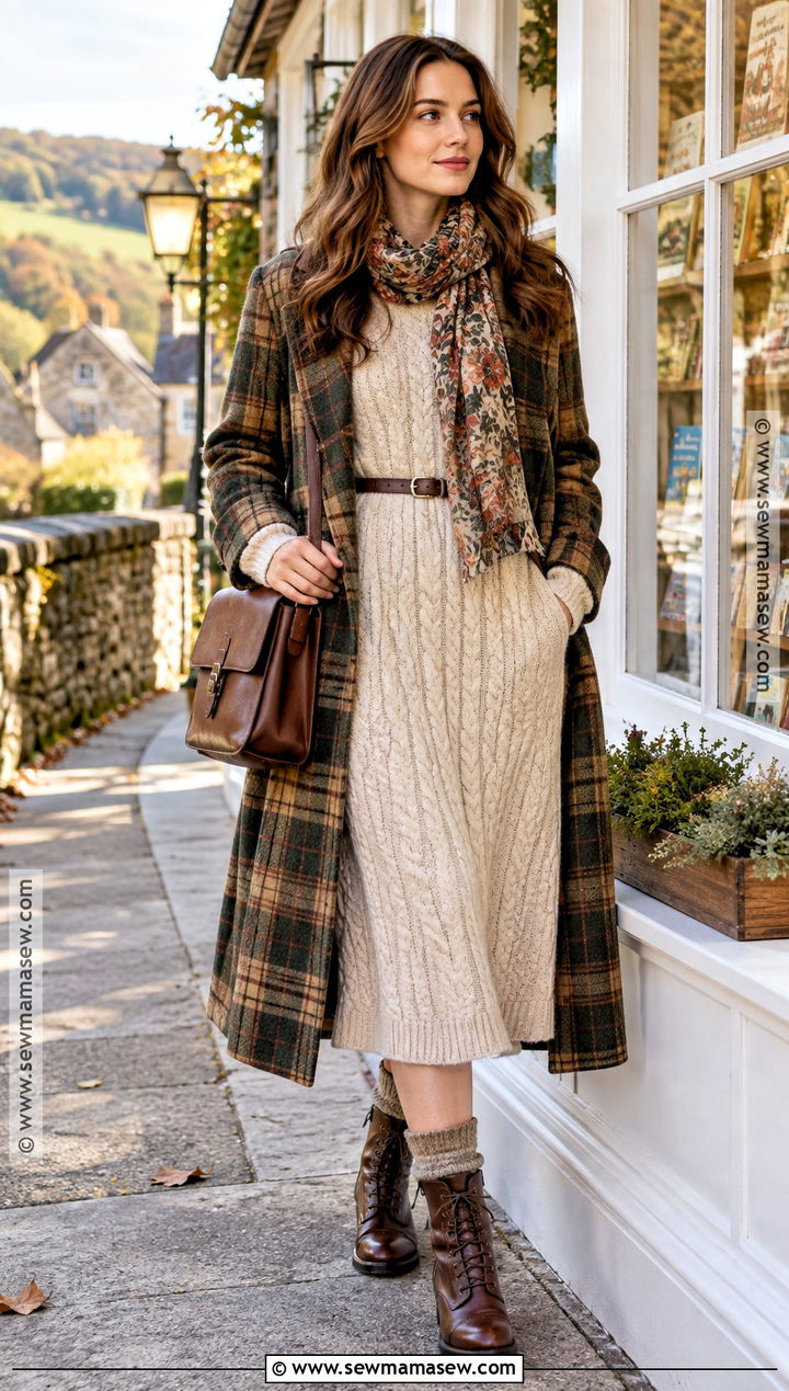 Autumn Cottagecore Sweater Dress And Lace Up Boots Outfit - 15 cottagecore aesthetic outfits autumn