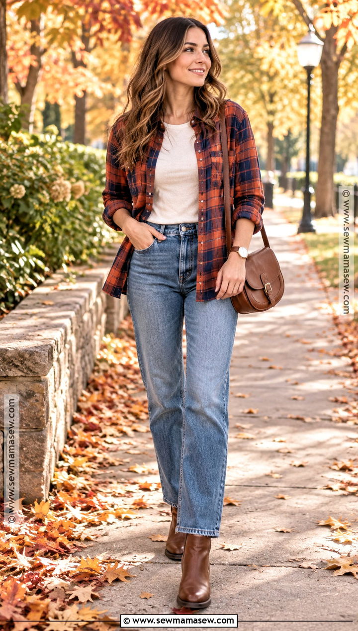Autumn Day Outfit With Flannel Shirt And Blue Jeans - 25 autumn day outfit ideas