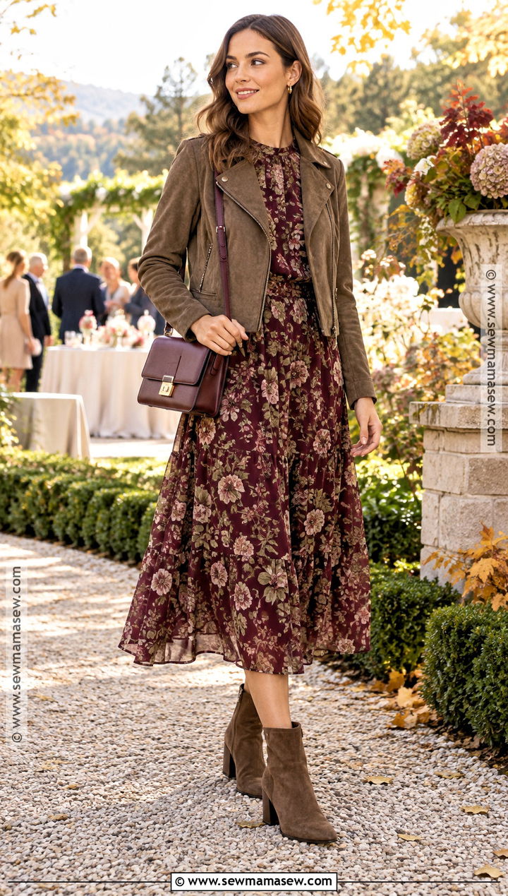 Autumn Daytime Event Dress Code With A Floral Midi Dress - 15 autumn dress code ideas