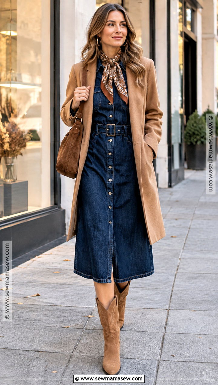 Autumn Denim Dress With Western Boots - 20 dresses autumn