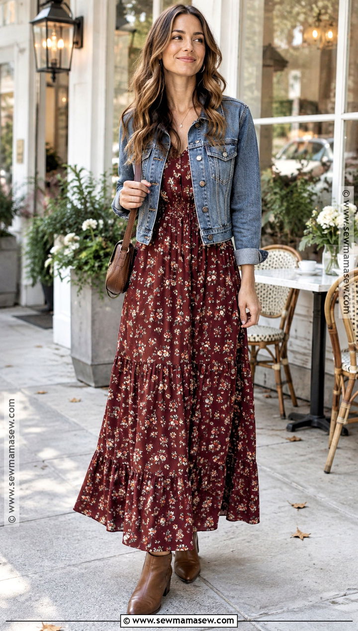 Autumn Denim Jacket And Maxi Dress Outfit - 25 autumn style outfits