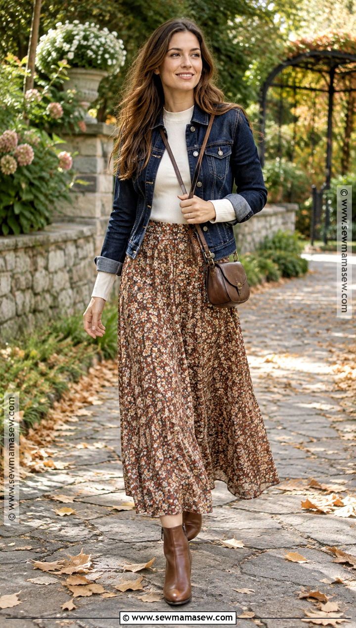 Autumn Denim Jacket And Maxi Skirt Outfit - 25 autumn look ideas