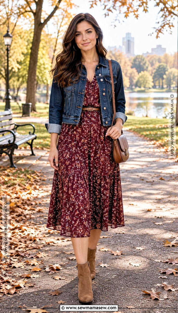 Autumn Denim Jacket And Midi Dress Outfit - 20 Cute Outfits For Autumn