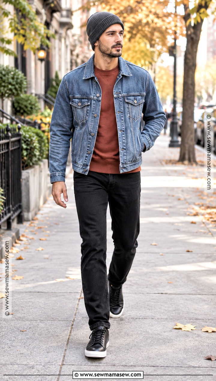 Autumn Denim Jacket With Black Jeans Outfit - 15 Men Outfit Autumn Casual Ideas