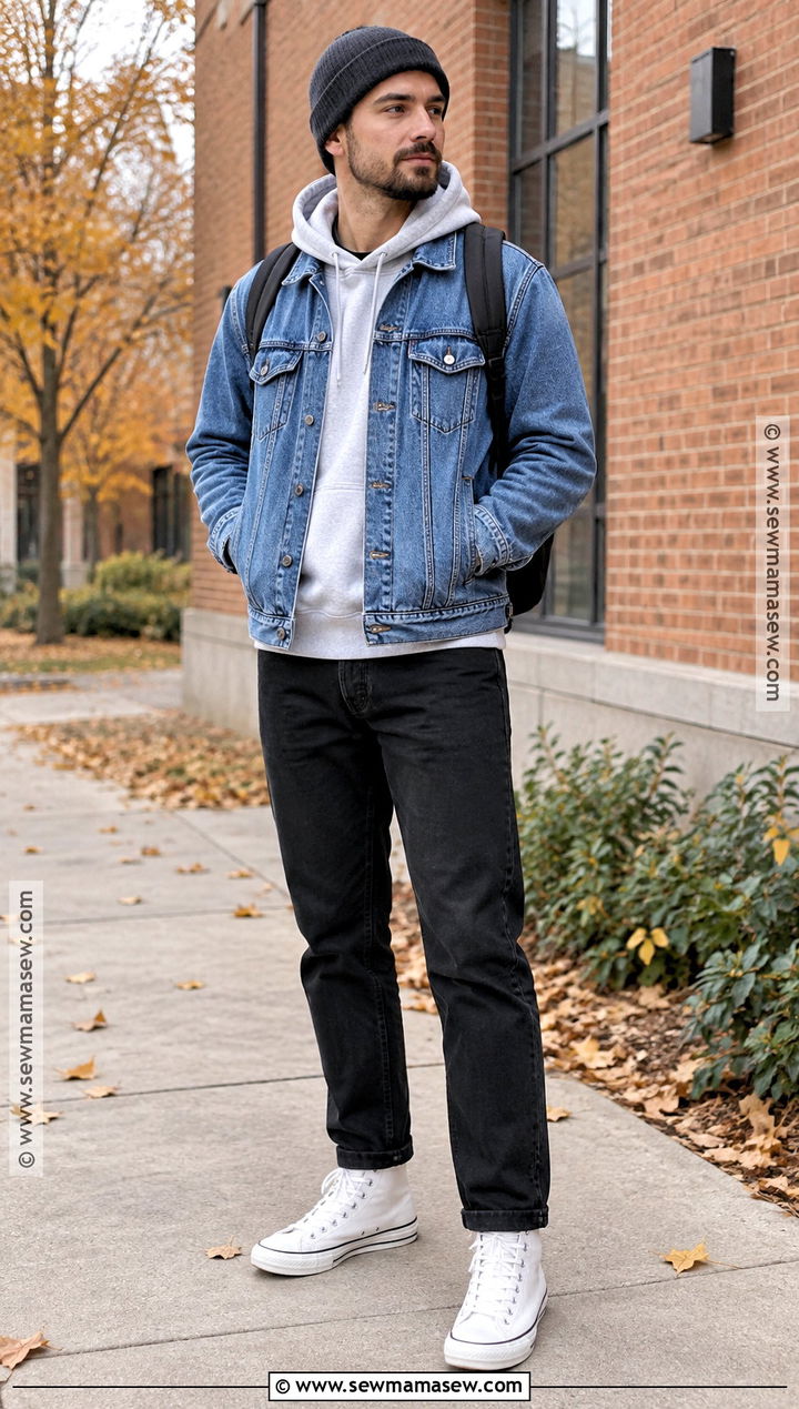 Autumn Denim Jacket With Black Jeans Outfit - 15 autumn men outfit ideas 2026