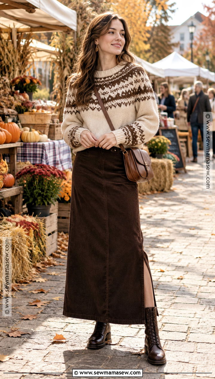 Autumn Fair Isle Sweater and Maxi Skirt Outfit - 15 Autumn Fashion Outfit Collection Ideas