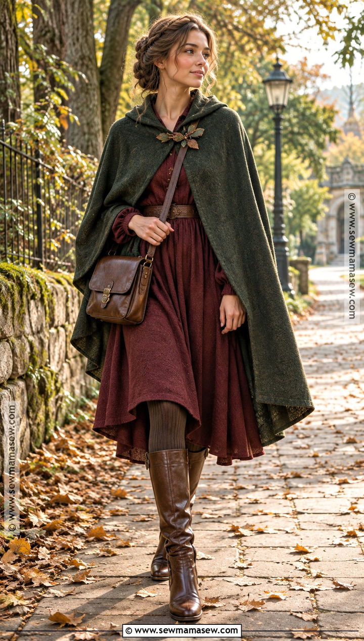Autumn Fairy Cape And Midi Dress Outfit - 15 autumn fairy aesthetic outfits