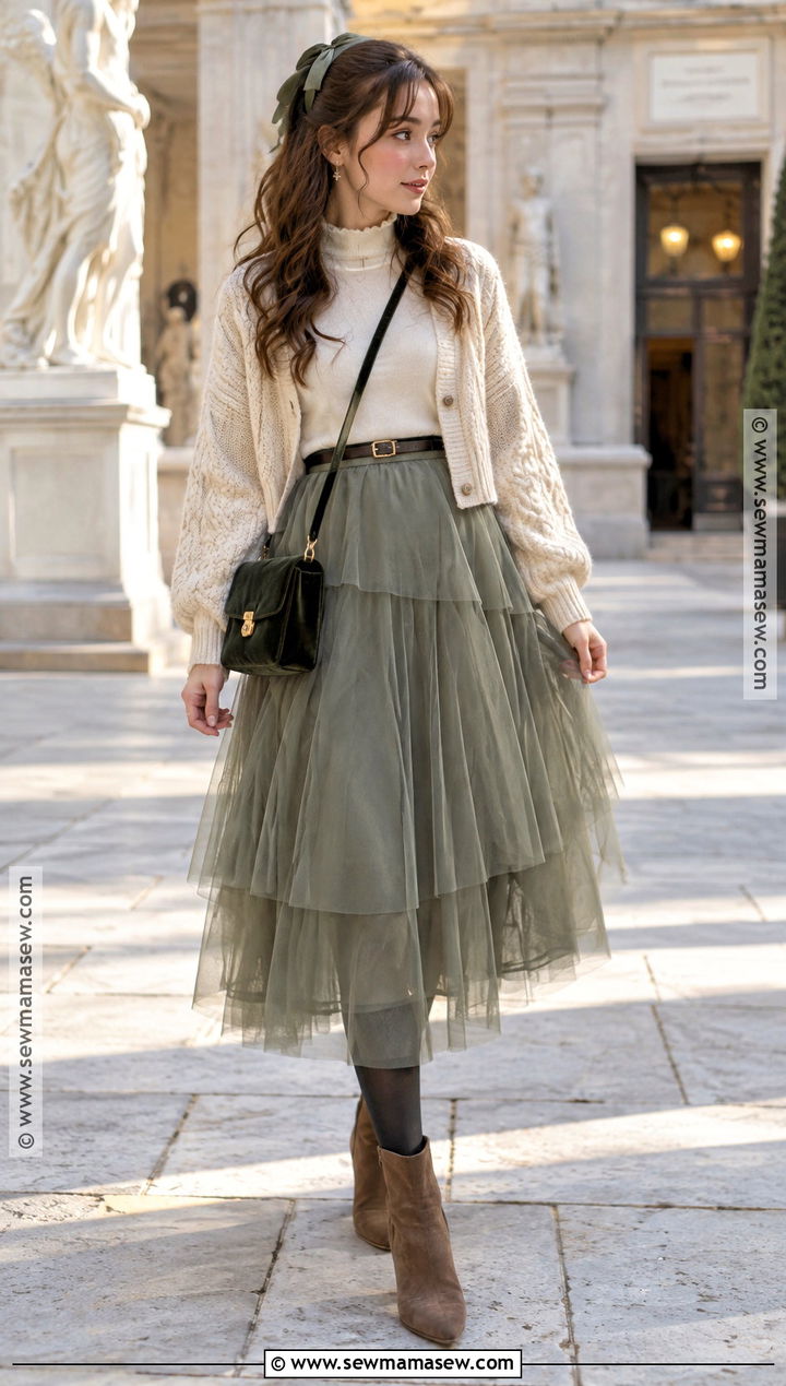 Autumn Fairy Tulle Skirt And Cardigan Outfit - 15 autumn fairy aesthetic outfits