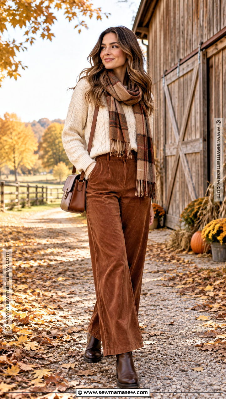 Autumn Farm Outfit With Cable Knit Sweater And Corduroy Pants - 15 autumn farm outfit ideas