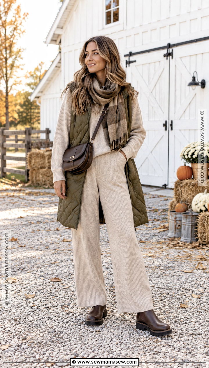 Autumn Farm Outfit With Monochrome Knit Set And Boots - 15 autumn farm outfit ideas