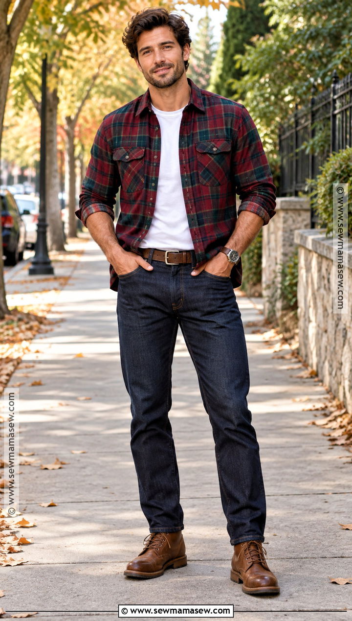 Autumn Flannel Shirt With Dark Jeans Outfit - 15 Men Outfit Autumn Casual Ideas
