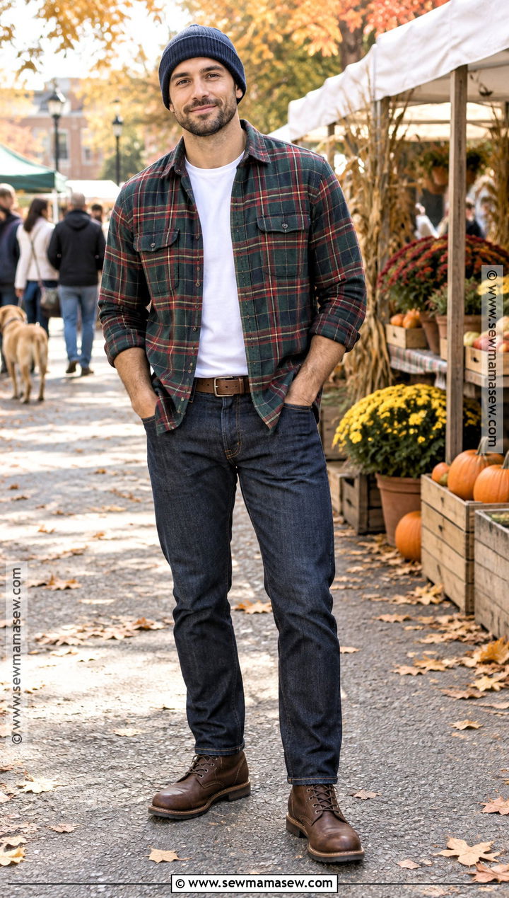 Autumn Flannel Shirt With Dark Jeans Outfit - 15 autumn men outfit ideas 2026