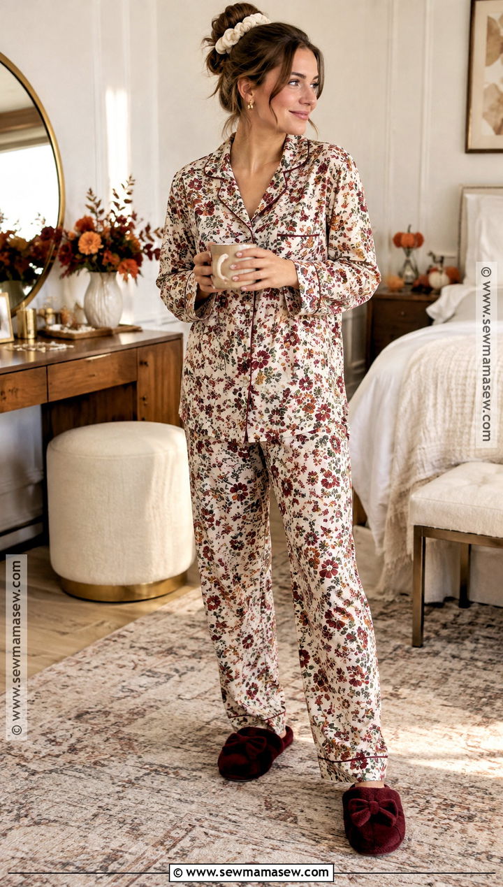 Autumn Floral Bridesmaid Getting Ready Pajamas - 20 Bridesmaid Getting Ready Outfit Fall Ideas