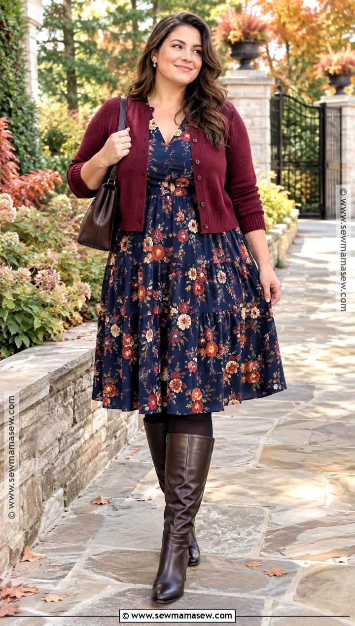 Autumn Floral Dress And Cardigan Outfit - 20 Cute Outfits For Autumn