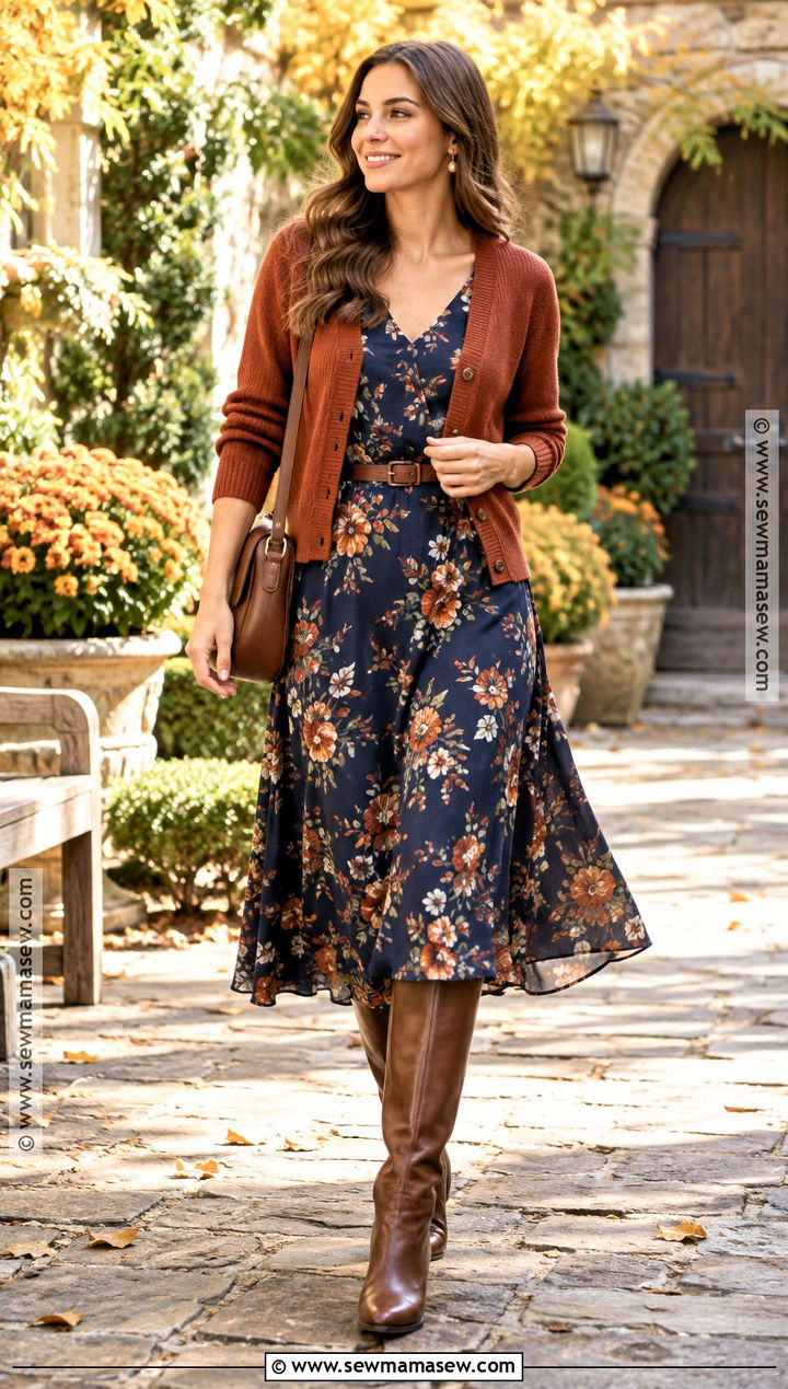 Autumn Floral Midi Dress Outfit - 25 autumn style inspiration ideas
