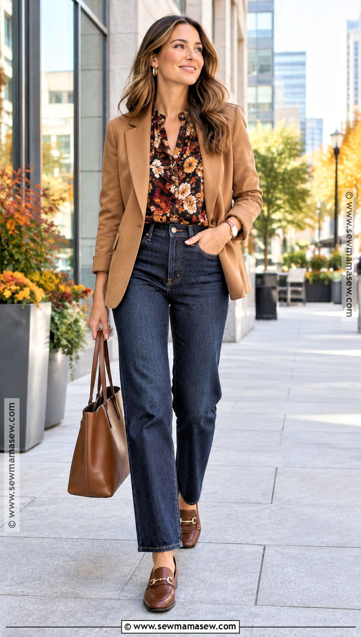 Autumn Flower Top With Blazer And Jeans - 15 Autumn Flower Tops