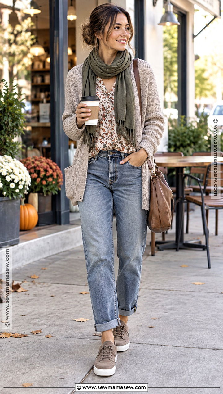 Autumn Flower Top With Cardigan And Jeans - 15 Autumn Flower Tops