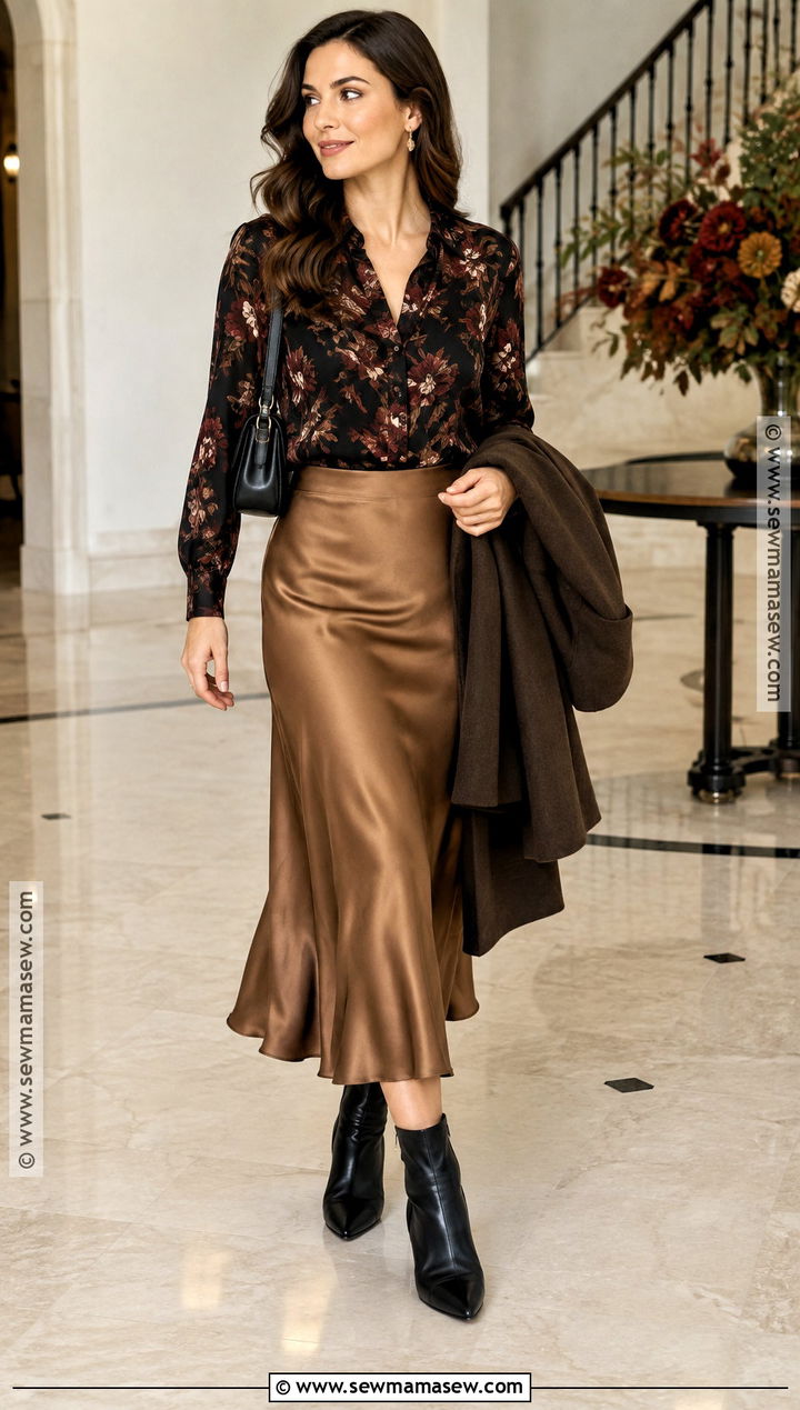 Autumn Flower Top With Satin Midi Skirt - 15 Autumn Flower Tops