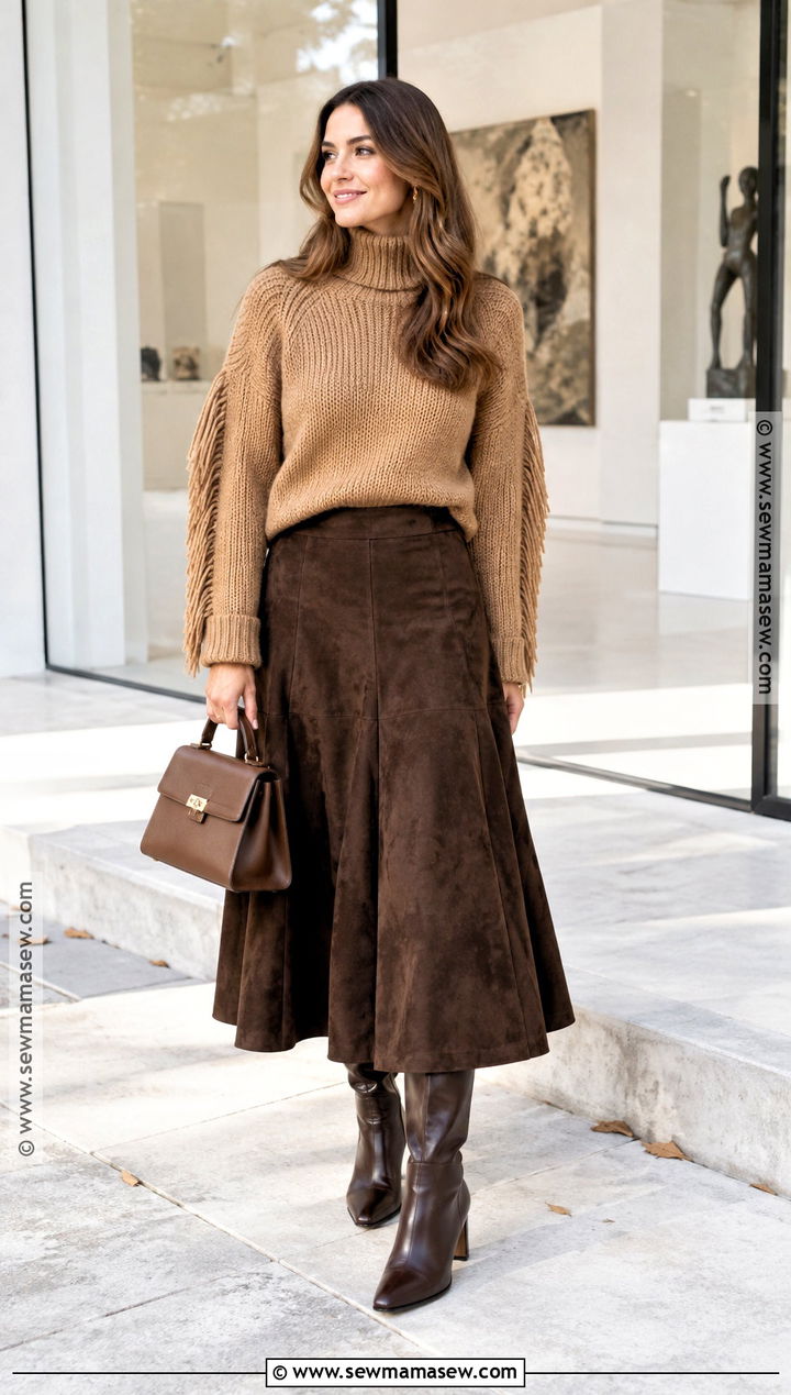Autumn Fringe Sweater And Midi Skirt Outfit - 15 autumn trends 2026 outfits