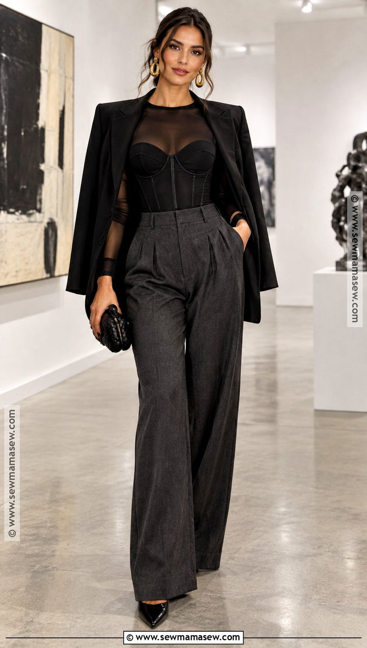 Autumn Going Out Outfit With Corset Top And Tailored Pants - 25 autumn going out outfit ideas