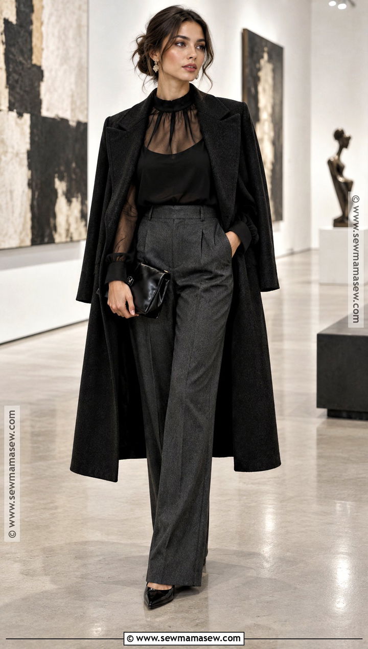 Autumn Going Out Outfit With Sheer Blouse And Tailored Trousers - 25 autumn going out outfit ideas